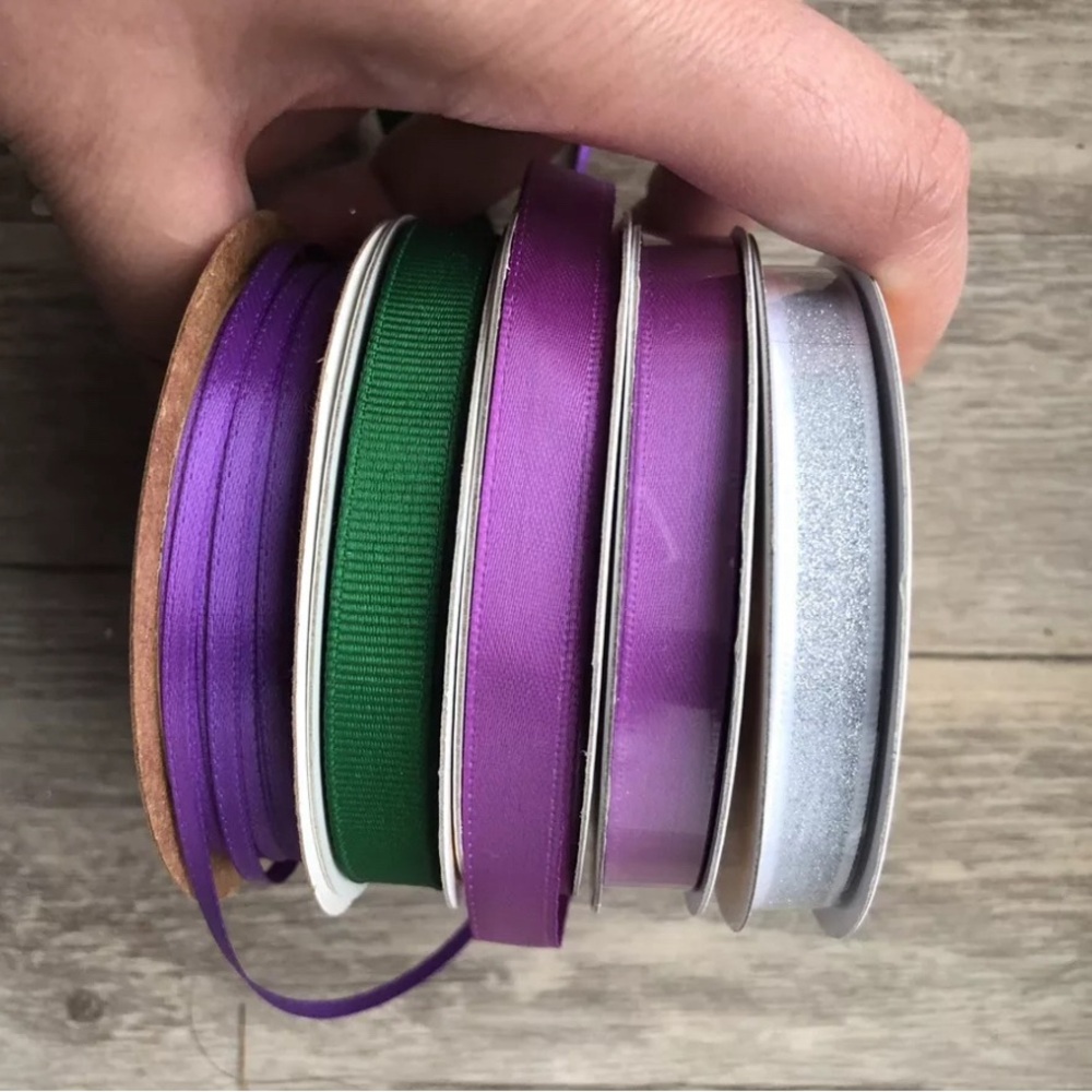 5 Celebrate It Ribbons - Purple, Green, Silver